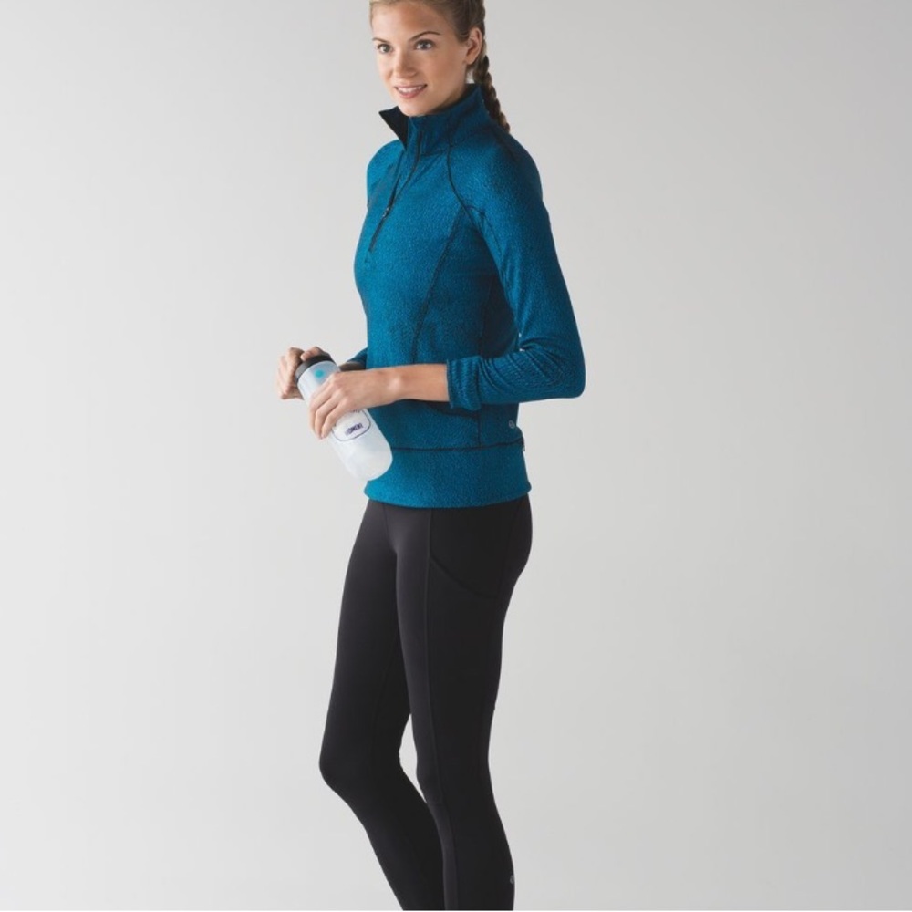 • Lululemon • Rush Hour 1/2 Zip Running Luon Spray Jacquard Shocking Blue Black